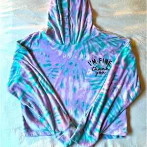 JUSTICE SLEEP Shirt / Girls TieDye  “I’m Fine Thank You” Hoodie Size M
